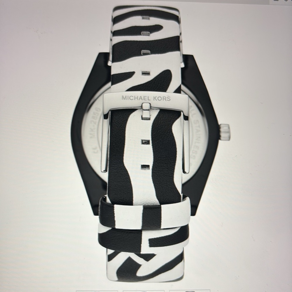 Michael Kors Channing Three Hand Zebra Print Leather Buckle Strap Closure Watch - Picture 4 of 16